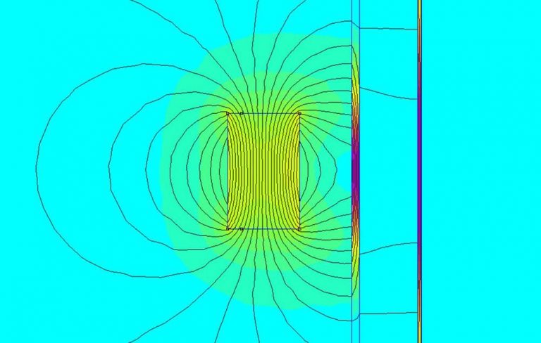 The steel is shaded by a strong magnetic field. Mumetal deflects the last of the power lines.