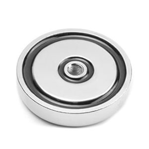 pot magnet with internal thread through entire magnet