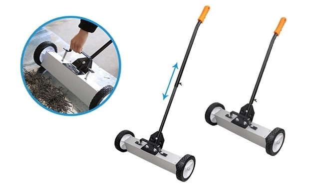 Sweeper release mechanism and adjustable bar length