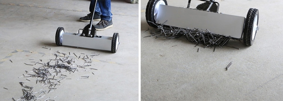 magnetic sweeper collects nails