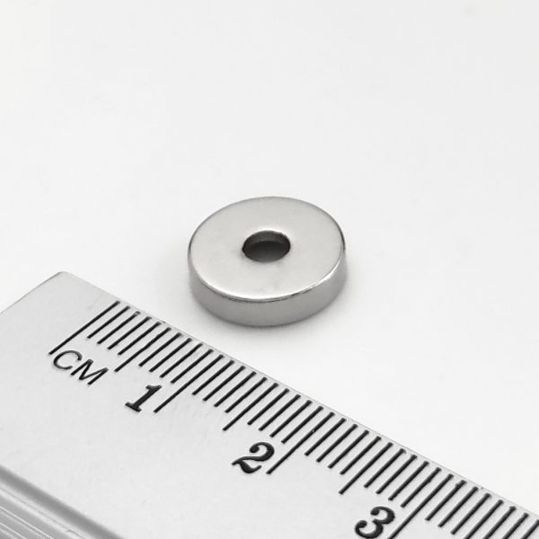 Neodymium magnet, disc, 12×3 mm, with hole M3 (south pole on the countersunk side) - N38 - Image 3