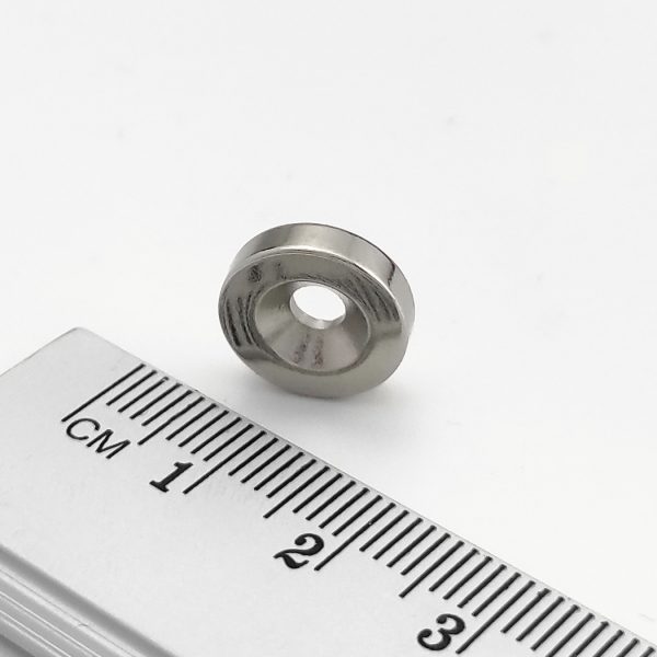 Neodymium magnet, disc, 12×3 mm, with hole M3 (south pole on the countersunk side) - N38 - Image 2