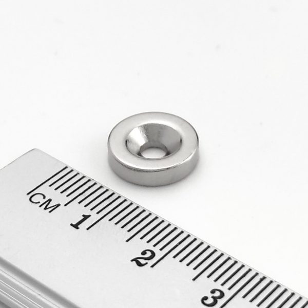 Neodymium magnet, disc, 12×3 mm, with hole M3 (south pole on the countersunk side) - N38
