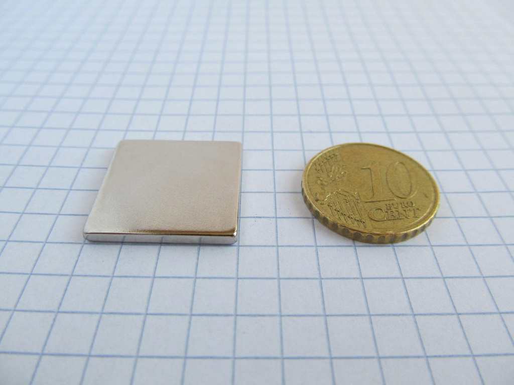 Neodymium magnet, block, 20x20x2 mm - N38