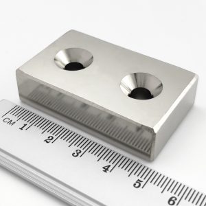 Neodymium magnet, block, 50×30×13 mm, with 2 holes M6, double-sided - N45