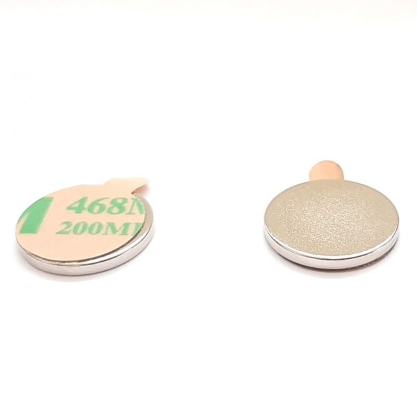 Neodymium magnet, disc, 14x1.5 mm, self-adhesive (south pole on side without backing) - N42