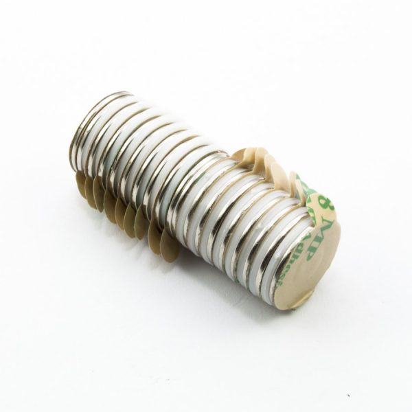 Neodymium magnet, disc, 15x1 mm, self-adhesive (north pole on side without backing) - N38