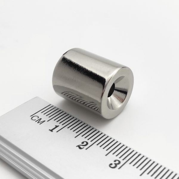 Neodymium magnet, disc, 15×17.5 mm, with hole M4 (diametral magnetisation) - N52