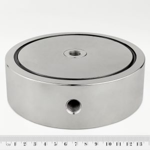 Pot magnet with internal thread through entire magnet, 135x40 mm, double-sided