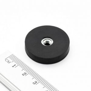 Pot magnet with internal thread, 31x6 mm, rubber coated