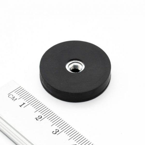 Pot magnet with internal thread, 31x6 mm, rubber coated