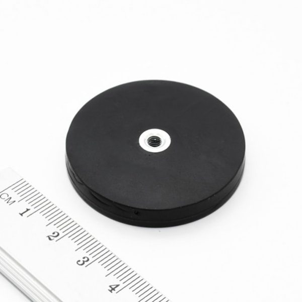 Pot magnet with internal thread, 43x6 mm, rubber coated
