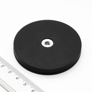 Pot magnet with internal thread, 66x8.5 mm, rubber coated