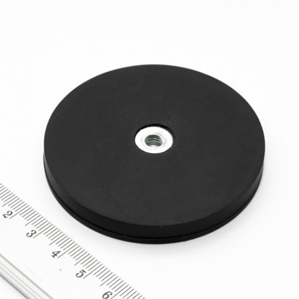 Pot magnet with internal thread, 66x8.5 mm, rubber coated