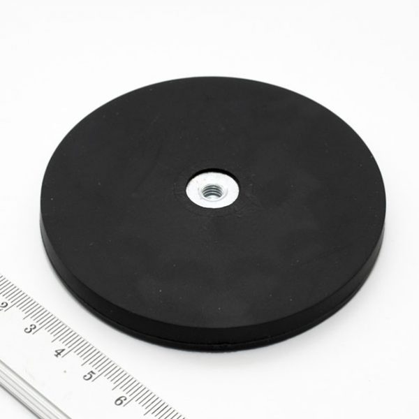 Pot magnet with internal thread, 88x8.5 mm, rubber coated