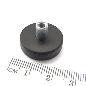 Pot magnet with internal thread socket, 22x6 mm, rubber coated
