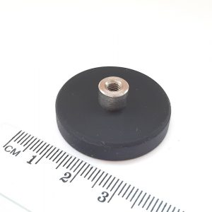 Pot magnet with internal thread socket, 31x6 mm, rubber coated