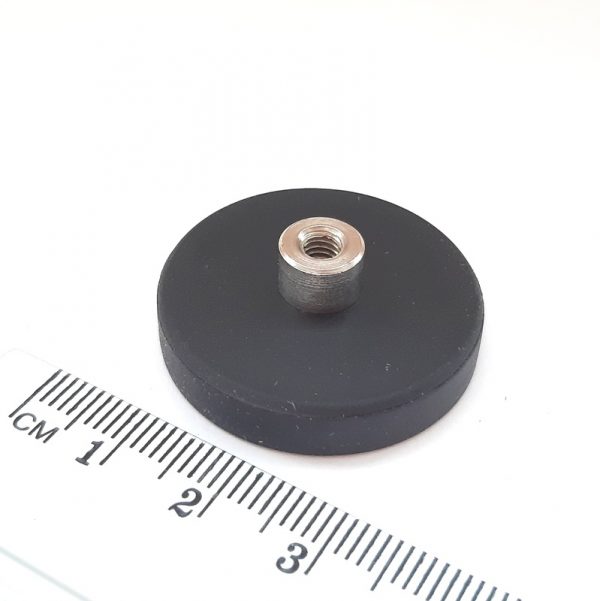 Pot magnet with internal thread socket, 31x6 mm, rubber coated