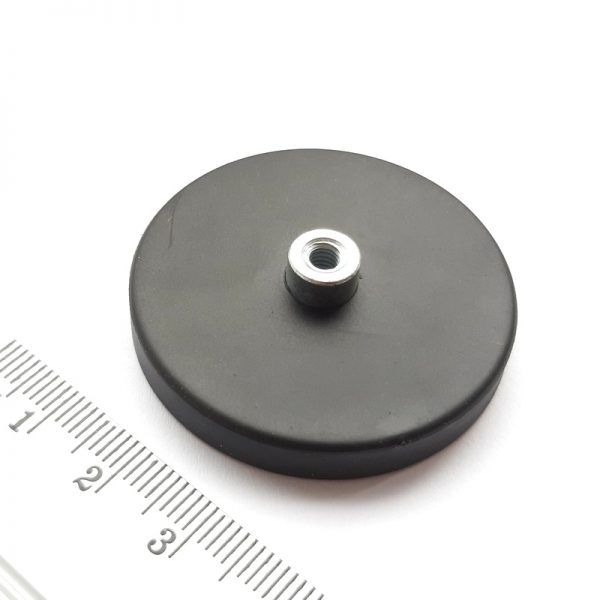 Pot magnet with internal thread socket, 43x6 mm, rubber coated
