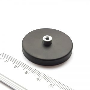 Pot magnet with internal thread socket, 43x6 mm, rubber coated