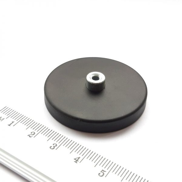 Pot magnet with internal thread socket, 43x6 mm, rubber coated