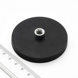 Pot magnet with internal thread socket, 66x8.5 mm, rubber coated
