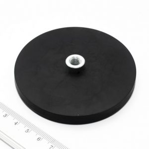 Pot magnet with internal thread socket, 88x8.5 mm, rubber coated