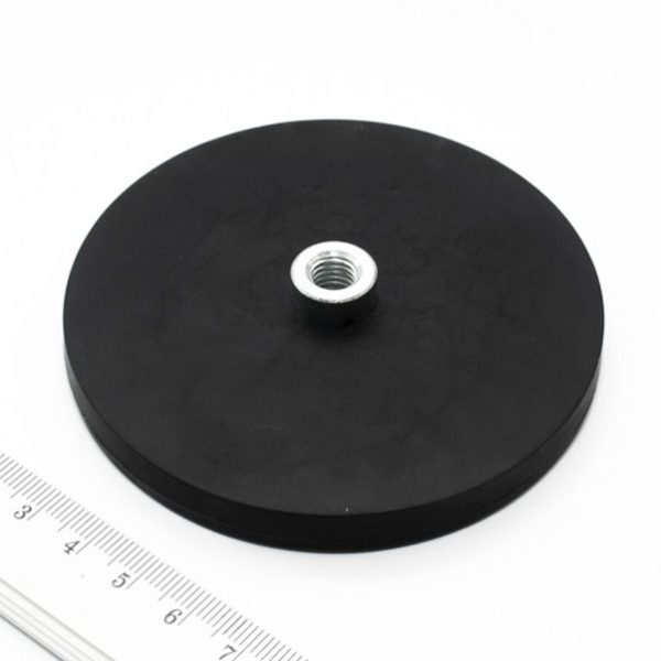 Pot magnet with internal thread socket, 88x8.5 mm, rubber coated