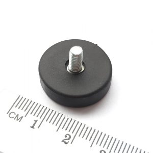 Pot magnet with threaded stud, 22x6 mm, rubber coated