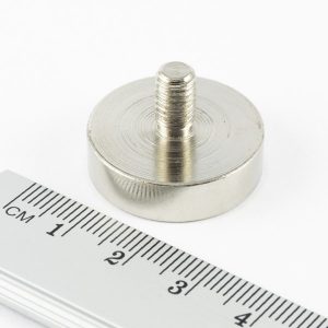 Pot magnet with threaded stud, 25x7 mm