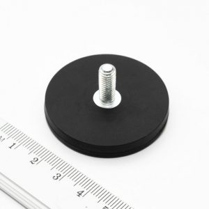 Pot magnet with threaded stud, 43x6 mm, rubber coated