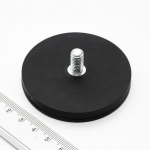 Pot magnet with threaded stud, 66x8.5 mm, rubber coated