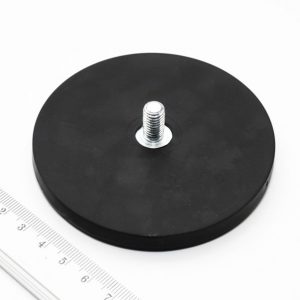 Pot magnet with threaded stud, 88x8.5 mm, rubber coated