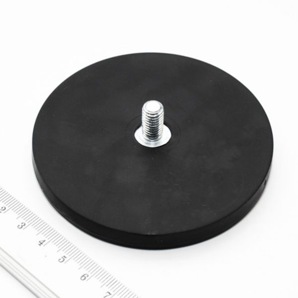 Pot magnet with threaded stud, 88x8.5 mm, rubber coated