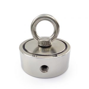 Extremely strong neodymium magnet for magnet fishing - Magnet with eyebolt, double-sided - strength 2x310 kg