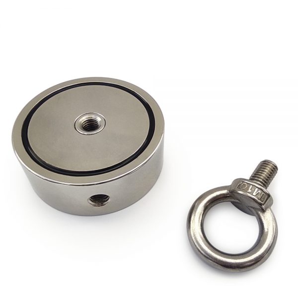 Extremely strong neodymium magnet for magnet fishing - Magnet with eyebolt, double-sided - strength 2x310 kg