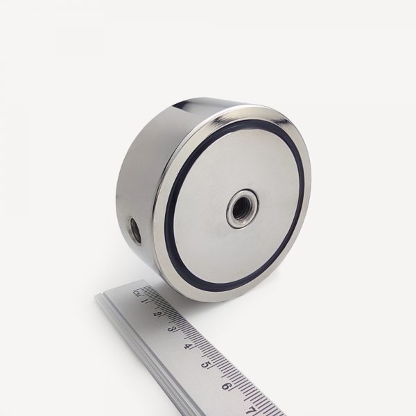 Pot magnet with internal thread through entire magnet, 74x28 mm, double-sided