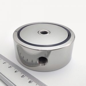Pot magnet with internal thread through entire magnet, 74x28 mm, double-sided