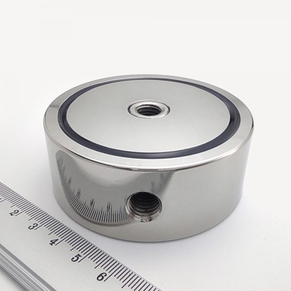 Pot magnet with internal thread through entire magnet, 74x28 mm, double-sided