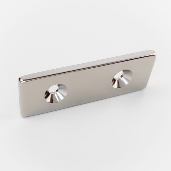 Neodymium magnet, block, 60x20x4 mm, with 2 holes M4