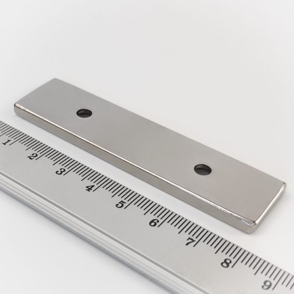 Neodymium magnet, block, 80x20x4 mm, with 2 holes M4