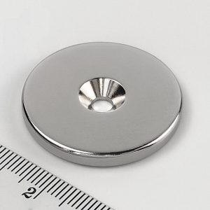 Neodymium magnet, disc, 34x4 mm, with hole M4