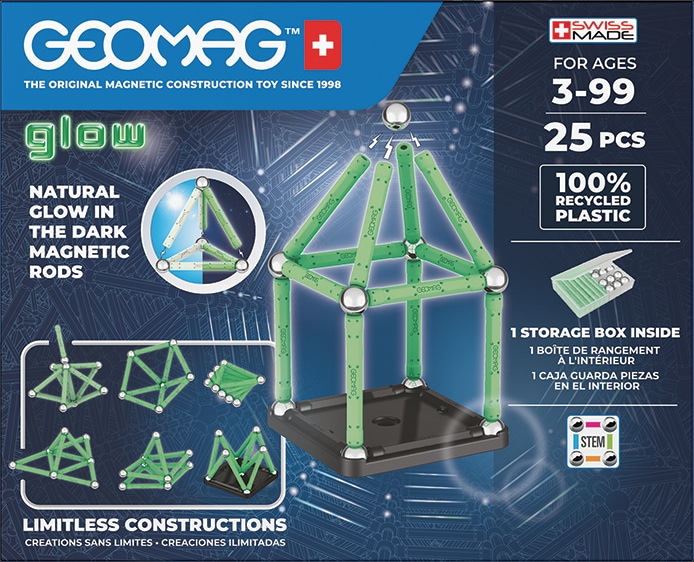 Magnetic building set Geomag Glow recycled, 25 parts