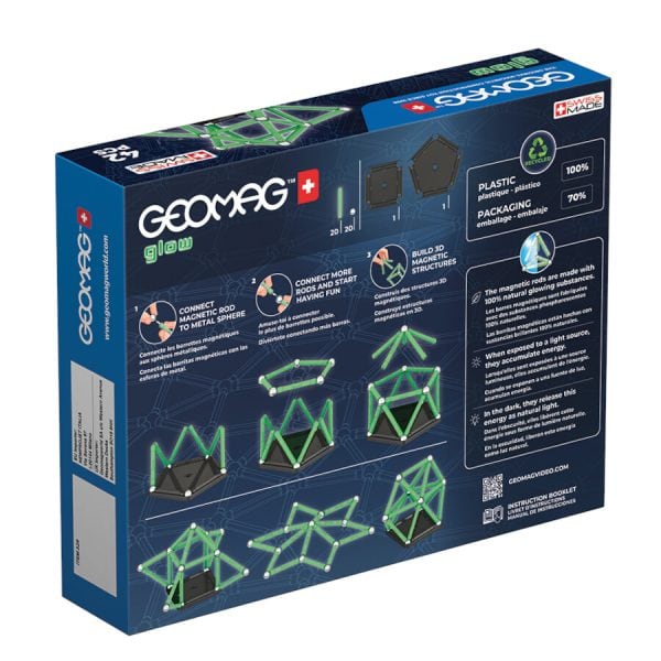 Magnetic building set Geomag Glow recycled, 42 parts