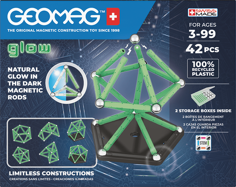 Magnetic building set Geomag Glow recycled 42, parts