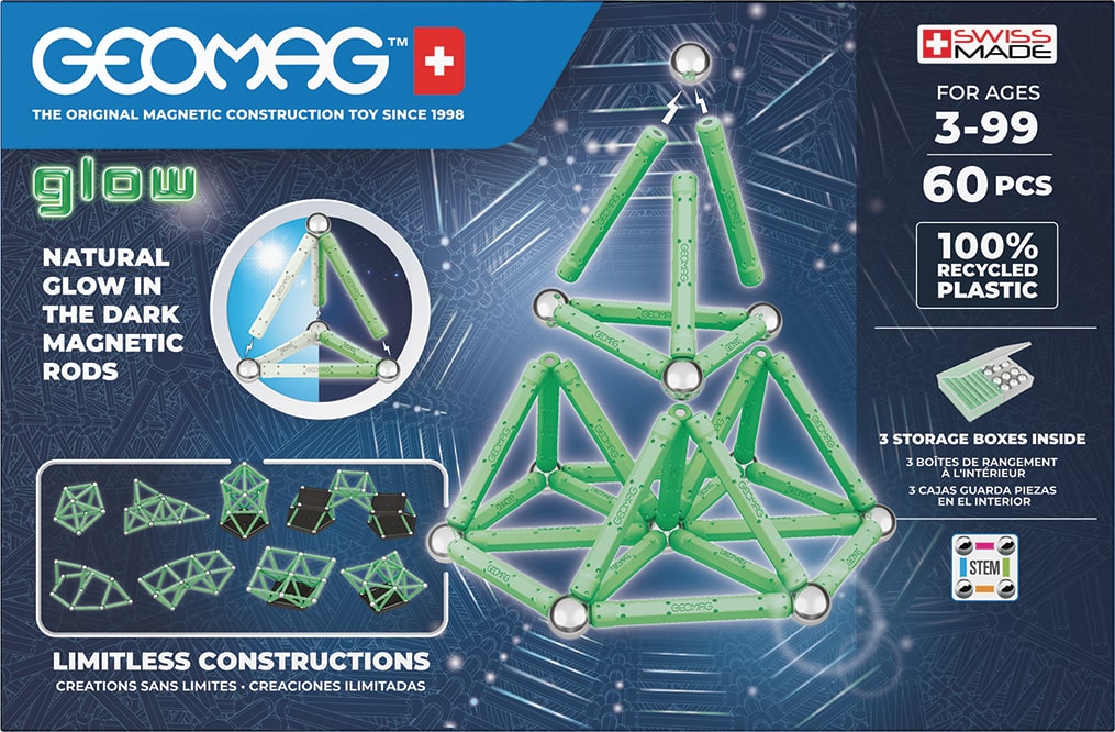 Magnetic building set Geomag Glow recycled 60, parts