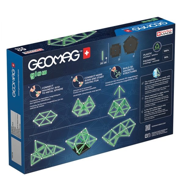 Magnetic building set Geomag Glow recycled, 60 parts
