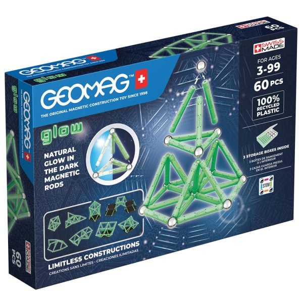 Magnetic building set Geomag Glow recycled, 60 parts