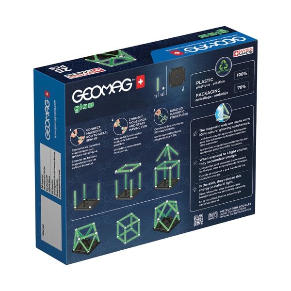 Magnetic building set Geomag Glow recycled, 25 parts