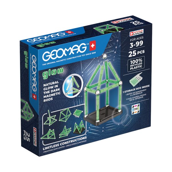 Magnetic building set Geomag Glow recycled, 25 parts